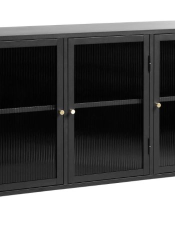  Bronco glassknk, m. 3 lger og hylder - riflet glas og sort metal