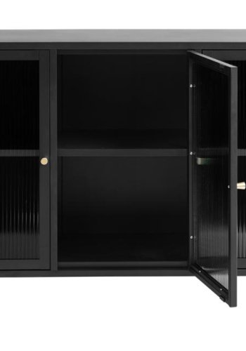  Bronco glassknk, m. 3 lger og hylder - riflet glas og sort metal