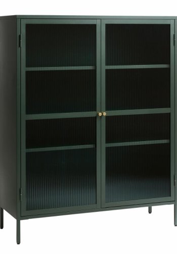 Bronco glasskab, m. 2 lger og hylder - riflet glas og grangrn metal (H:140)