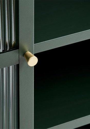 Bronco glasskab, m. 2 lger og hylder - riflet glas og grangrn metal (H:140)