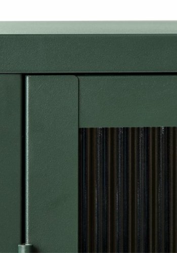 Bronco glasskab, m. 2 lger og hylder - riflet glas og grangrn metal (H:140)