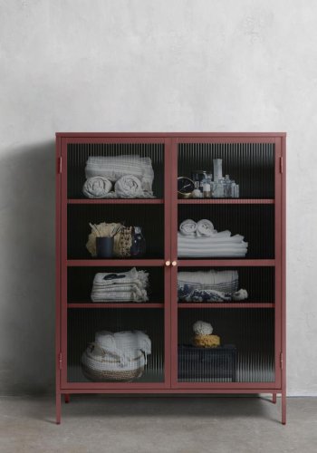 Bronco glasskab, m. 2 lger og hylder - riflet glas og vinrd metal (H:140)