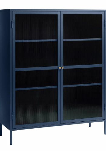 Bronco glasskab, m. 2 lger og hylder - riflet glas og stlbl metal (H:140)