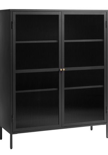 Bronco glasskab, m. 2 lger og hylder - riflet glas og sort metal (H:140)