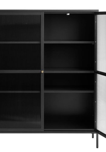 Bronco glasskab, m. 2 lger og hylder - riflet glas og sort metal (H:140)