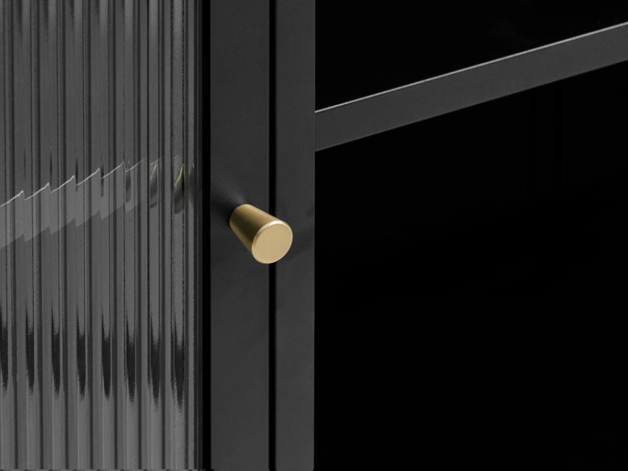 Bronco glasskab, m. 2 lger og hylder - riflet glas og sort metal (H:140)