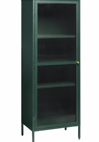 Bronco glasskab, venstre, m. 1 lge og 3 hylder - riflet glas og grangrn metal (H:160)