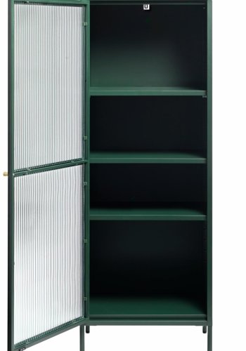 Bronco glasskab, venstre, m. 1 lge og 3 hylder - riflet glas og grangrn metal (H:160)