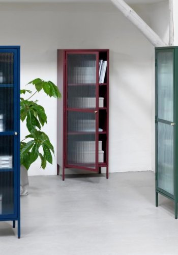 Bronco glasskab, venstre, m. 1 lge og 3 hylder - riflet glas og grangrn metal (H:160)