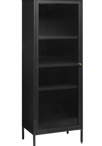 Bronco glasskab, venstre, m. 1 lge og 3 hylder - riflet glas og sort metal (H:160)