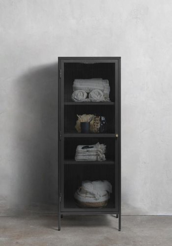 Bronco glasskab, venstre, m. 1 lge og 3 hylder - riflet glas og sort metal (H:160)