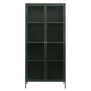 Bronco glasskab, m. 2 lger og hylder - riflet glas og grangrn metal (H:190)