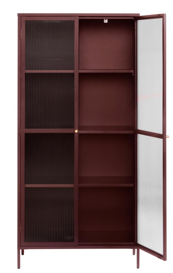 Bronco glasskab, m. 2 lger og hylder - riflet glas og vinrd metal (H:190)