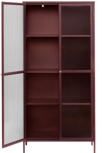 Bronco glasskab, m. 2 lger og hylder - riflet glas og vinrd metal (H:190)