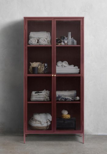 Bronco glasskab, m. 2 lger og hylder - riflet glas og vinrd metal (H:190)