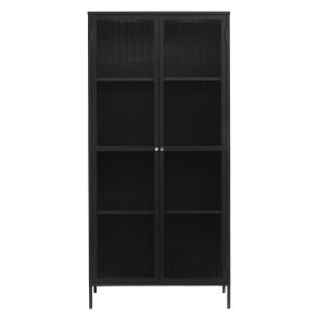 Bronco glasskab, m. 2 lger og hylder - riflet glas og sort metal (H:190)