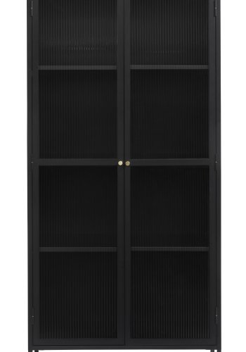 Bronco glasskab, m. 2 lger og hylder - riflet glas og sort metal (H:190)