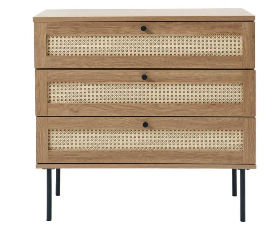 Pensacola kommode, m. 3 skuffer - natur eg melamin og polyrattan