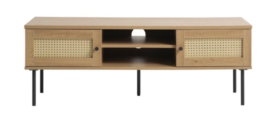 Pensacola TV-bord, m. 2 lger og 1 hylde - natur eg melamin og polyrattan (120x40)