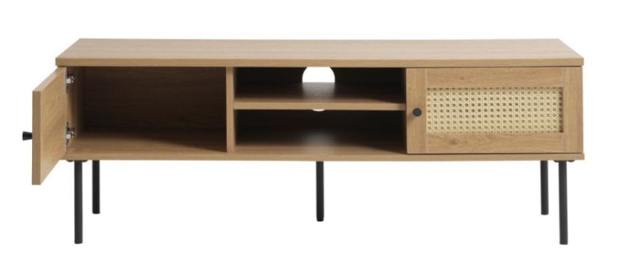 Pensacola TV-bord, m. 2 lger og 1 hylde - natur eg melamin og polyrattan (120x40)