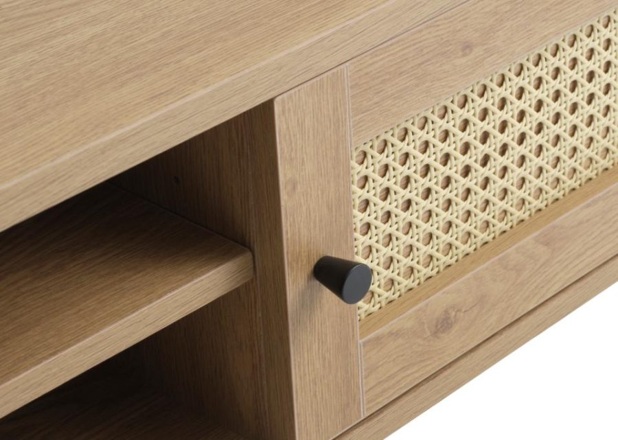 Pensacola TV-bord, m. 2 lger og 1 hylde - natur eg melamin og polyrattan (120x40)