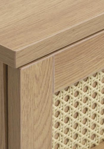 Pensacola TV-bord, m. 2 lger og 1 hylde - natur eg melamin og polyrattan (120x40)