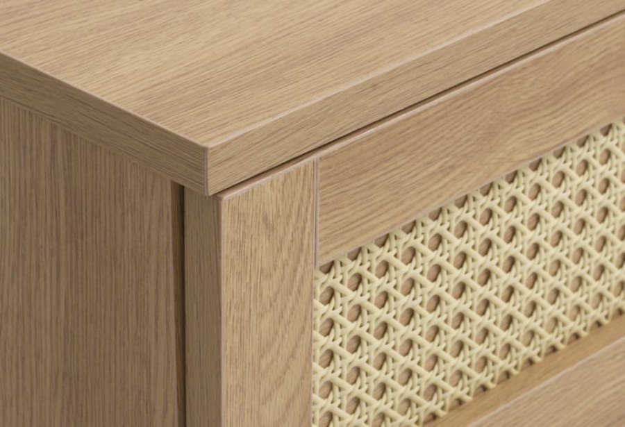 Pensacola TV-bord, m. 2 lger og 1 hylde - natur eg melamin og polyrattan (120x40)