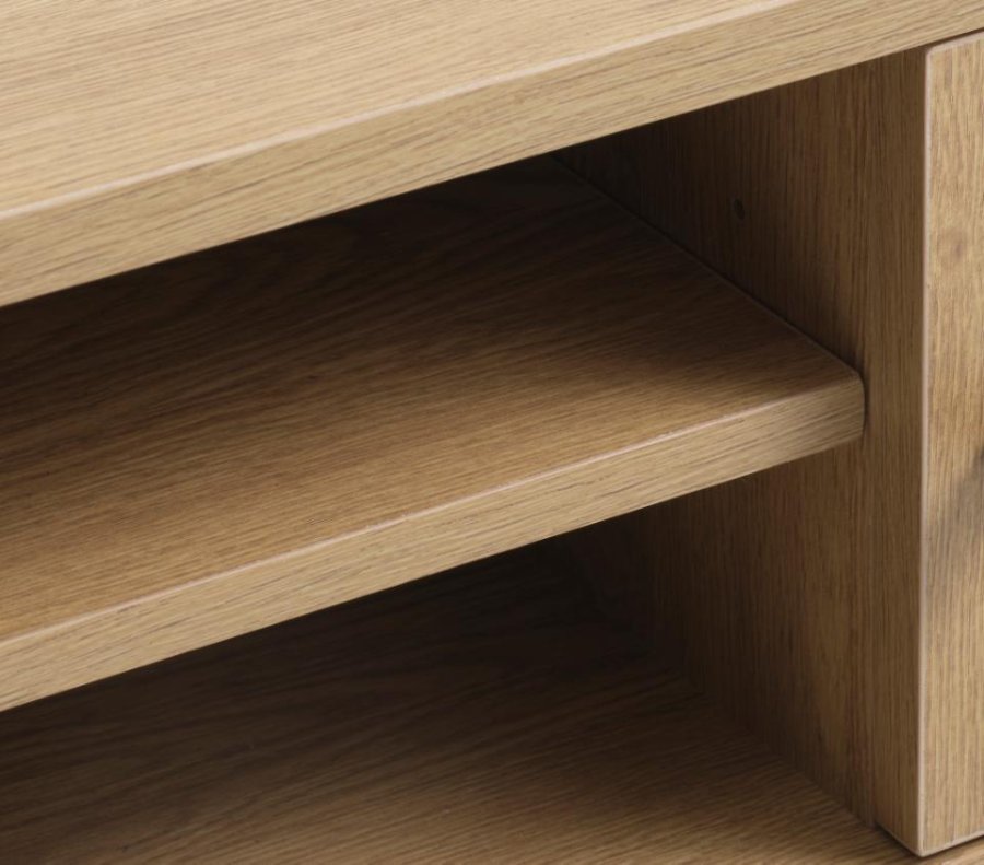 Pensacola TV-bord, m. 2 lger og 1 hylde - natur eg melamin og polyrattan (120x40)