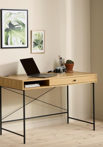 Pensacola skrivebord, m. 1 skuffe og 1 rum - natur eg melamin og polyrattan (60x120)