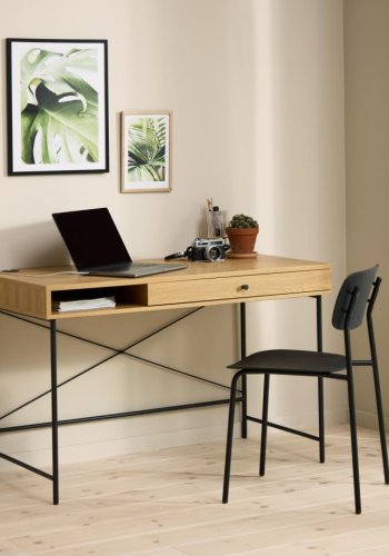 Pensacola skrivebord, m. 1 skuffe og 1 rum - natur eg melamin og polyrattan (60x120)