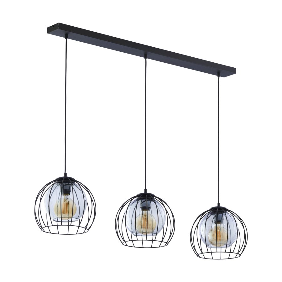 TK Universo loftlampe, m. 3 skrme - grafit glas og sort metal