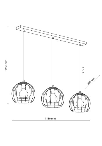TK Universo loftlampe, m. 3 skrme - grafit glas og sort metal