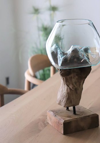 HOUSE NORDIC San Marino Vanddrbe skulptur - glas/natur teaktr (H:25)