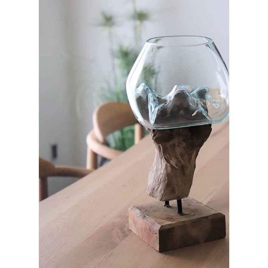 HOUSE NORDIC San Marino Vanddrbe skulptur - glas/natur teaktr (H:25)