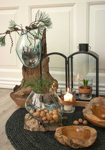 HOUSE NORDIC San Marino Vanddrbe skulptur - glas/natur teaktr/stl (H:50cm)