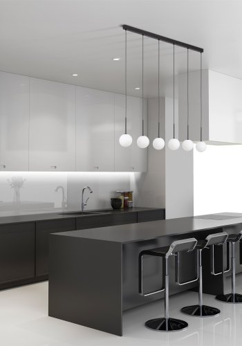 TK Martin loftlampe, m. 6 skrme - hvid glas og sort metal