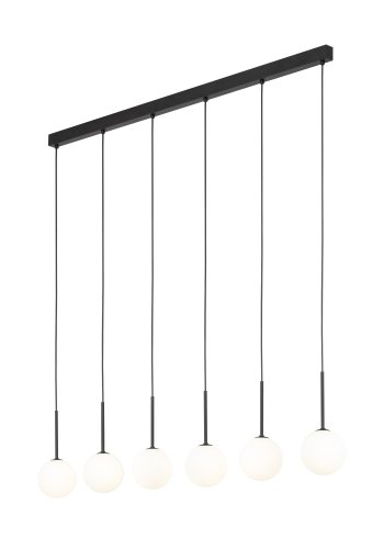 TK Martin loftlampe, m. 6 skrme - hvid glas og sort metal