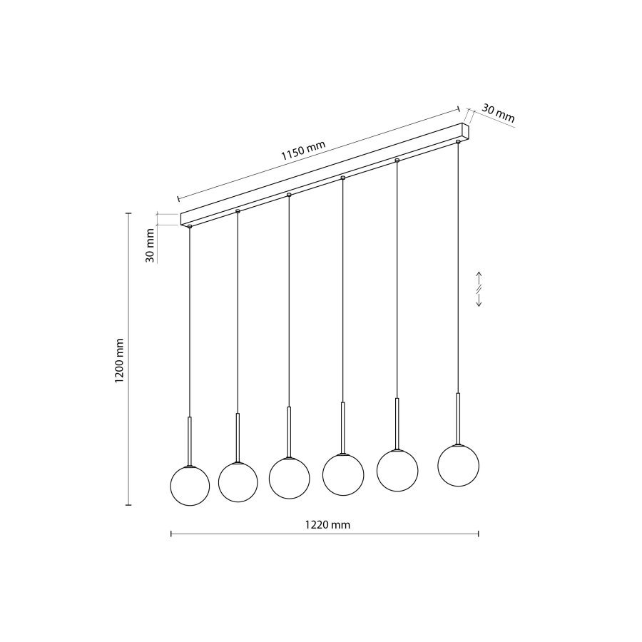 TK Martin loftlampe, m. 6 skrme - hvid glas og sort metal