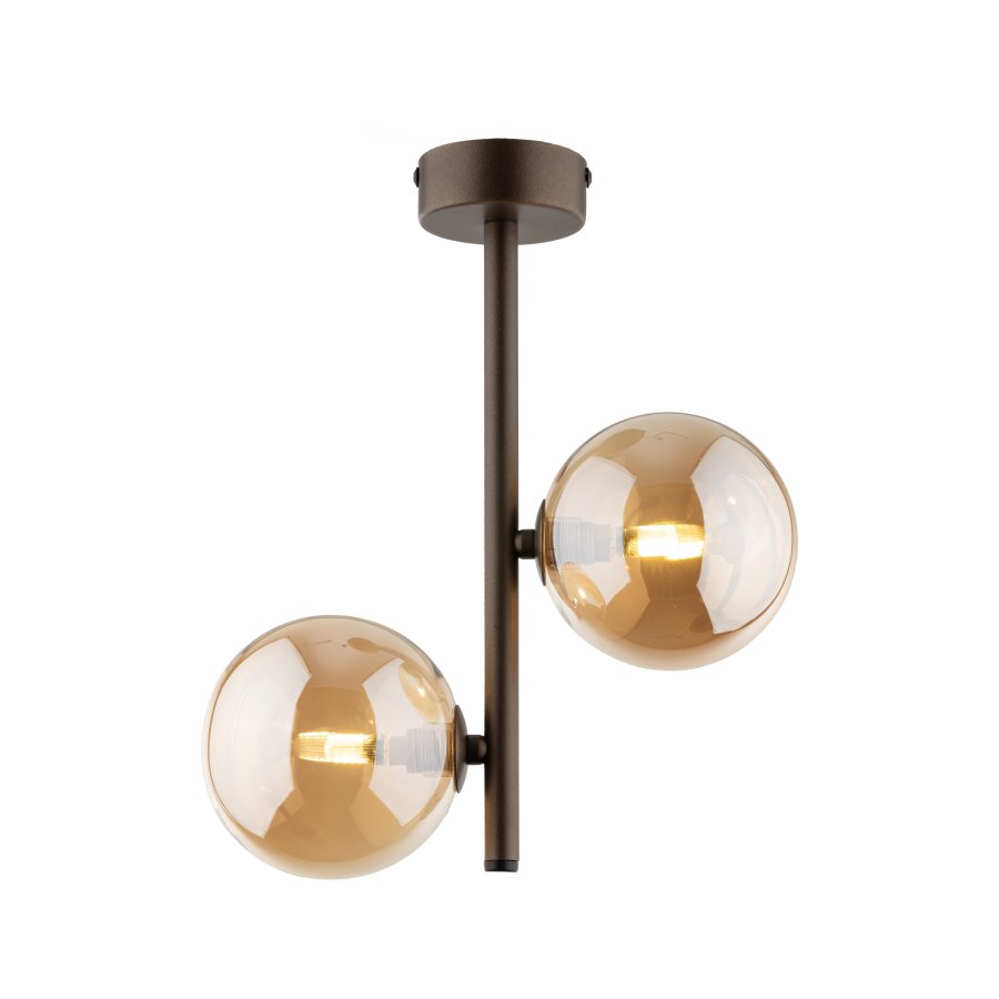 TK Ester loftlampe, m. 2 skrme - bronze glas og brun metal