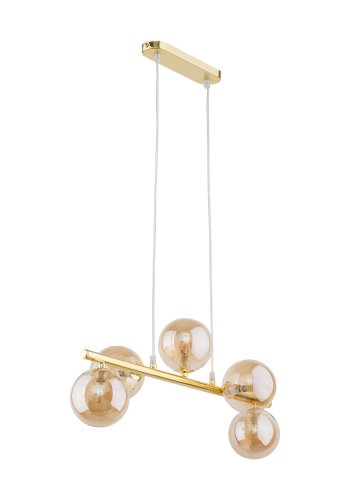 TK Estera loftlampe, m. 5 skrme - guld glas og metal