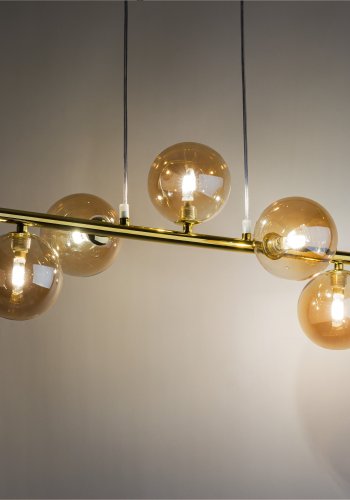 TK Estera loftlampe, m. 5 skrme - guld glas og metal