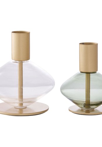 HOUSE NORDIC  Lysestage - Lysestage, glas/metal, klar/grn<br>st af 2