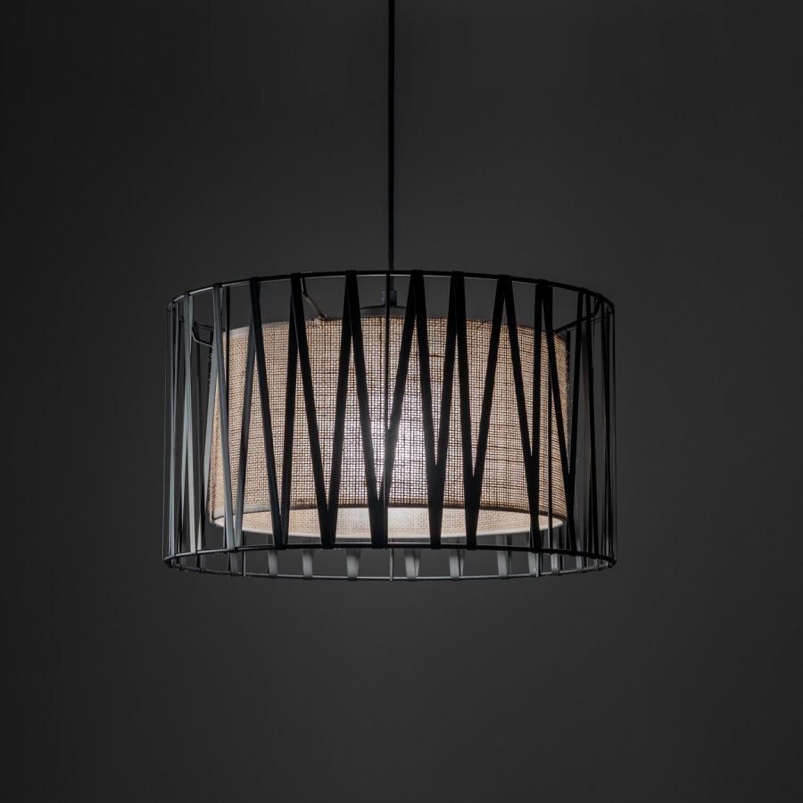 TK Harmony loftlampe - natur jute og sort metal