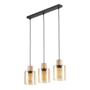 TK Orson loftlampe, m. 3 skrme - glas og tr 