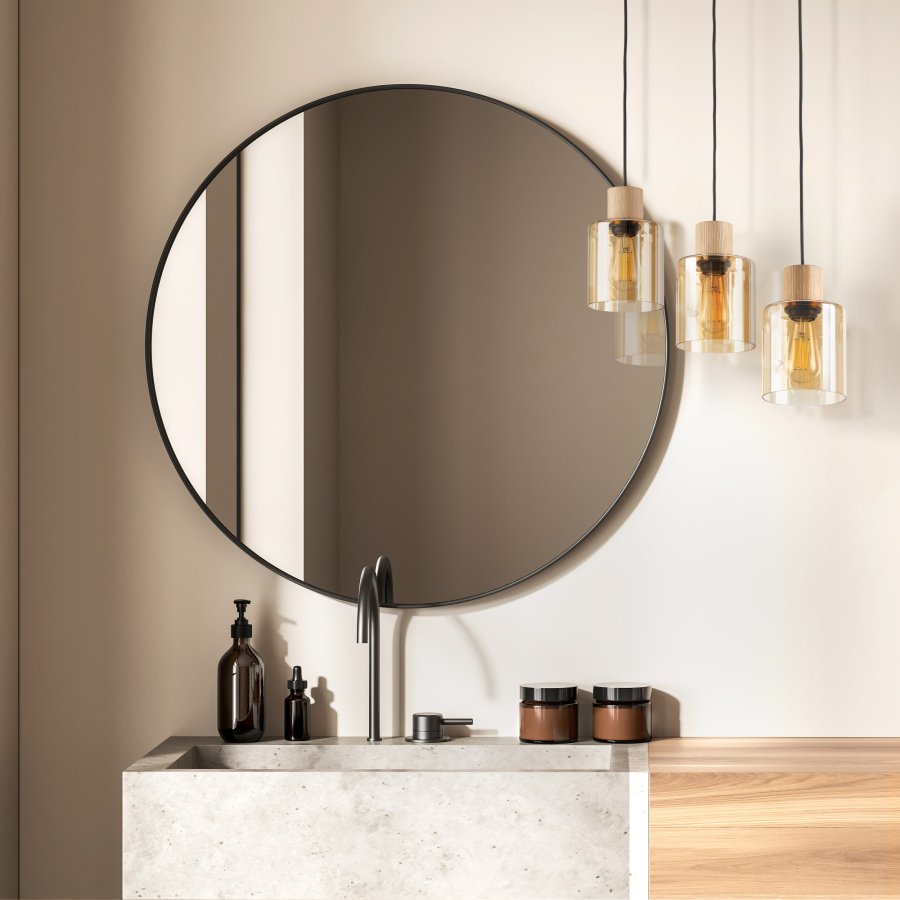 TK Orson loftlampe, m. 3 skrme - glas og tr 