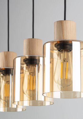 TK Orson loftlampe, m. 3 skrme - glas og tr 