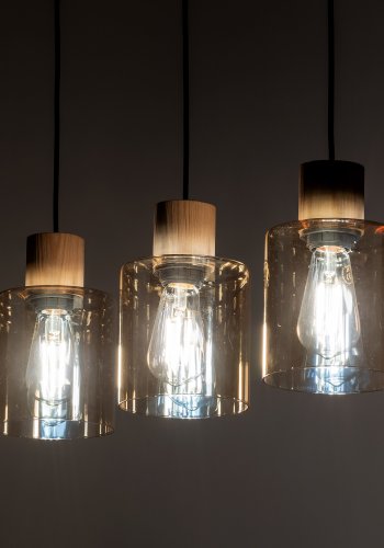 TK Orson loftlampe, m. 3 skrme - glas og tr 