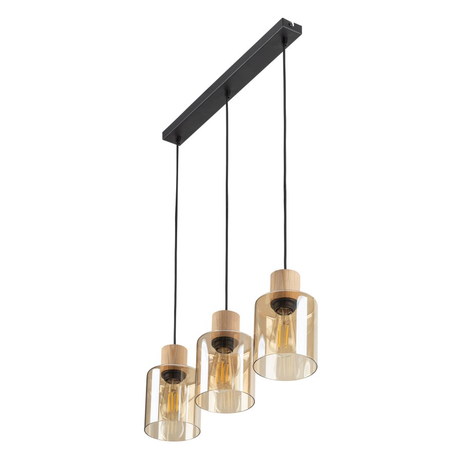 TK Orson loftlampe, m. 3 skrme - glas og tr 