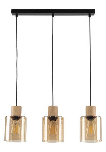 TK Orson loftlampe, m. 3 skrme - glas og tr 