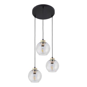 TK Devi loftlampe, m. 3 skrme - klar glas og sort metal